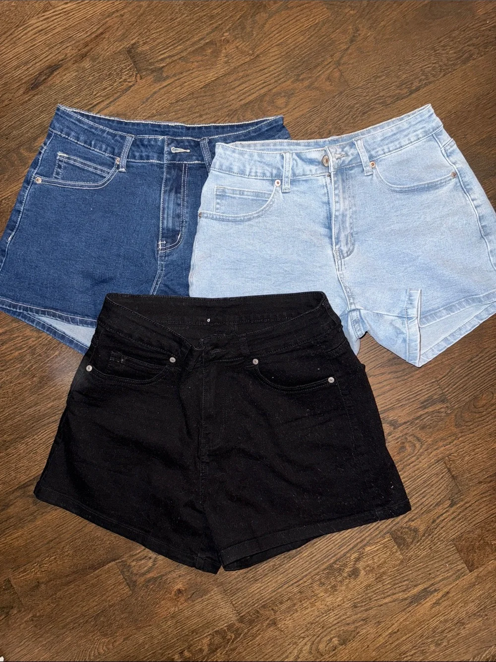 Women's Denim Shorts Trio - Black, Dark Blue & Light Blue
